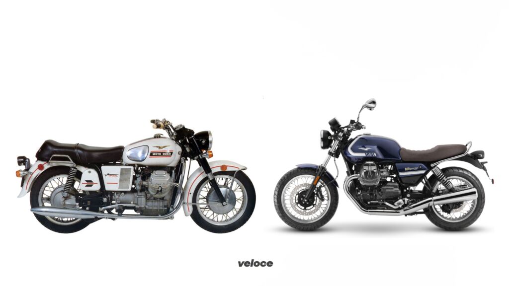 Moto Guzzi V7 Special vintage (a sinistra), nuova (a destra) Moto Guzzi V7 Special vintage (a sinistra), nuova (a destra)