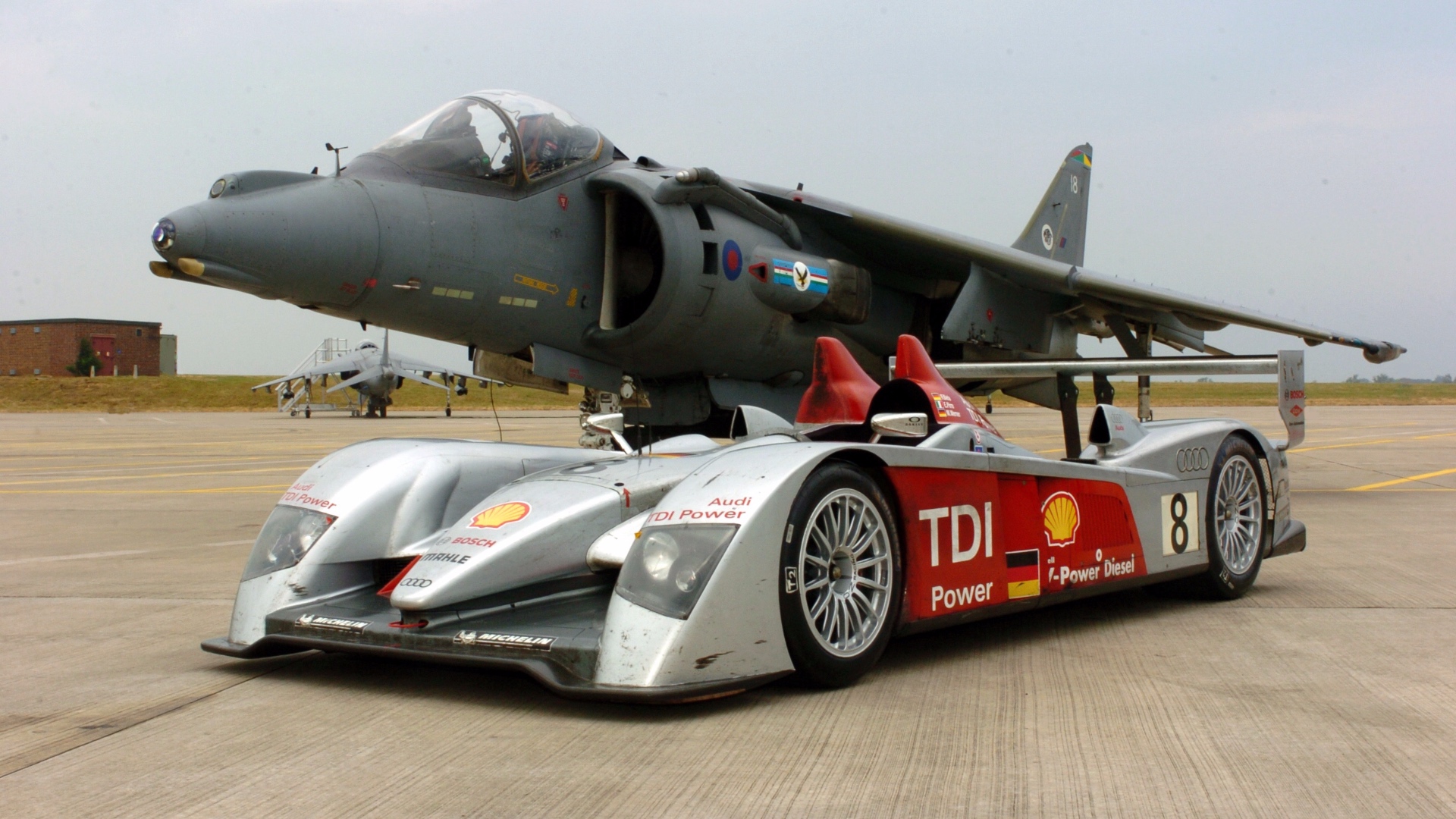 The Audi R10 TDI and the Harrier GR7 jump jet