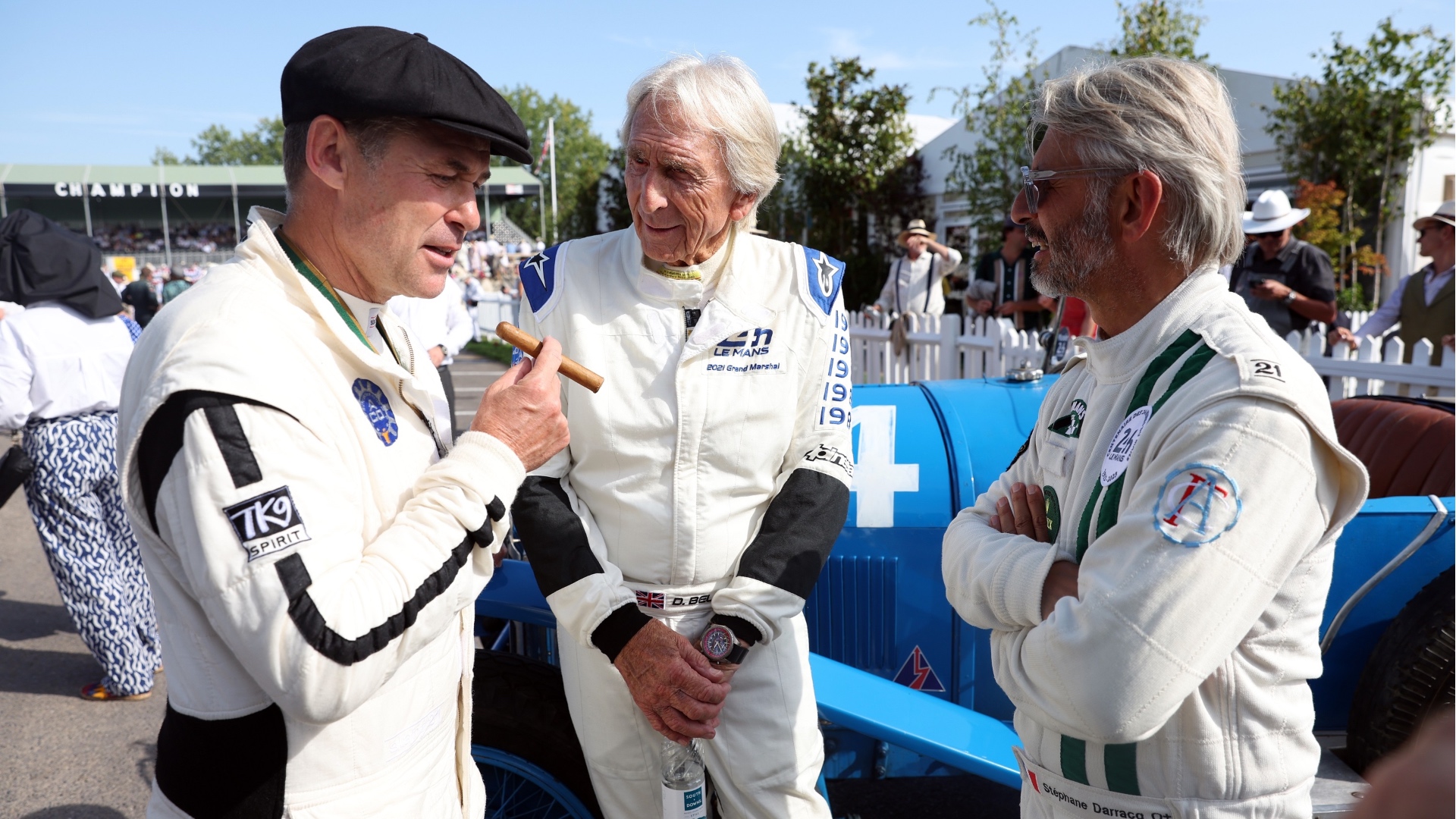 Tom Kristensen, Derek Bell and Stephane Darracq at the 2023 Goodwood Revival. Ph. by PA.