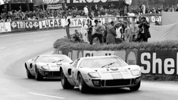 Ford GT Concept HIstory: 24 Hours of LeMans, LeMans, France, 1968. Two Gulf GT40's running together. Ford GT Concept HIstory: 24 Hours of LeMans, LeMans, France, 1968. Two Gulf GT40's running together.