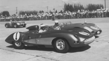 John Fitch behind the wheel of the Chevrolet Corvette SS at the start of the 1957 12 Hours of Sebring. John Fitch behind the wheel of the Chevrolet Corvette SS at the start of the 1957 12 Hours of Sebring.