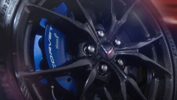 Close-up view of available carbon fiber wheels and standard J59 carbon ceramic brake package on 2026 Chevrolet Corvette ZR1X. Preproduction model shown, actual production model may vary. Close-up view of available carbon fiber wheels and standard J59 carbon ceramic brake package on 2026 Chevrolet Corvette ZR1X. Preproduction model shown, actual production model may vary.