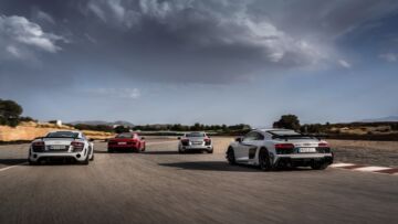 Static photo:
Audi R8 Coupé V10 GT RWD, Colour: Suzuka Grey,
Audi R8 Coupé V10 performance RWD, Colour: Tango red,
Audi R8 GT Coupé (1st Generation), Colour: Suzuka Grey,
Audi R8 5.2 FSI quattro (1st Generation), Colour: Silver metallic. Static photo:
Audi R8 Coupé V10 GT RWD, Colour: Suzuka Grey,
Audi R8 Coupé V10 performance RWD, Colour: Tango red,
Audi R8 GT Coupé (1st Generation), Colour: Suzuka Grey,
Audi R8 5.2 FSI quattro (1st Generation), Colour: Silver metallic.
