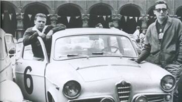 L’equipaggio Cavallari-Milani e la loro Alfa Romeo Giulietta TI alla partenza della Liegi-Sofia-Liegi, 1960 L’equipaggio Cavallari-Milani e la loro Alfa Romeo Giulietta TI alla partenza della Liegi-Sofia-Liegi, 1960